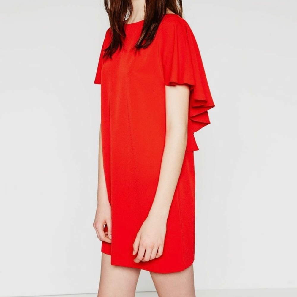 Zara red ruffle sleeve mini dress